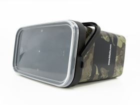 Rectangular shaped plastic bucket with Camo Carps design from TB Baits.